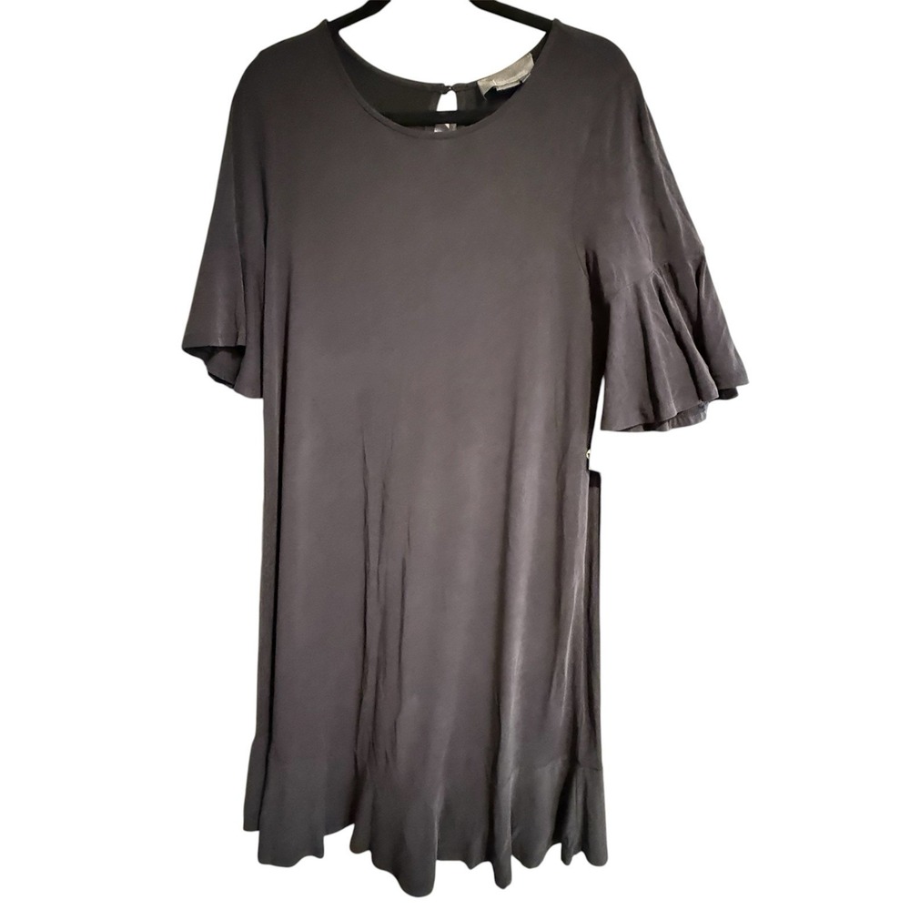 Anthropologie Averil Charcoal Flounce  Ruffle Tee Dress Sz M Blogger Favorite